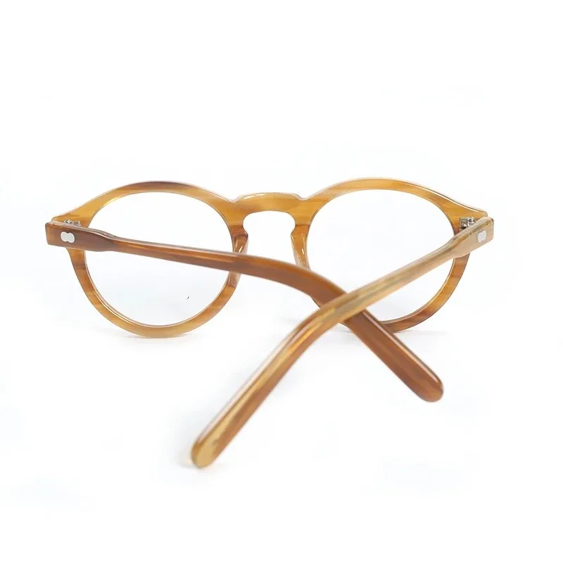 Runde Vintage-Acetat-Brille im Johnny-Depp-Lemtosh-Stil für Herren und Damen, Computerbrille, Luxusmarken-Brillengestell – Detail 18