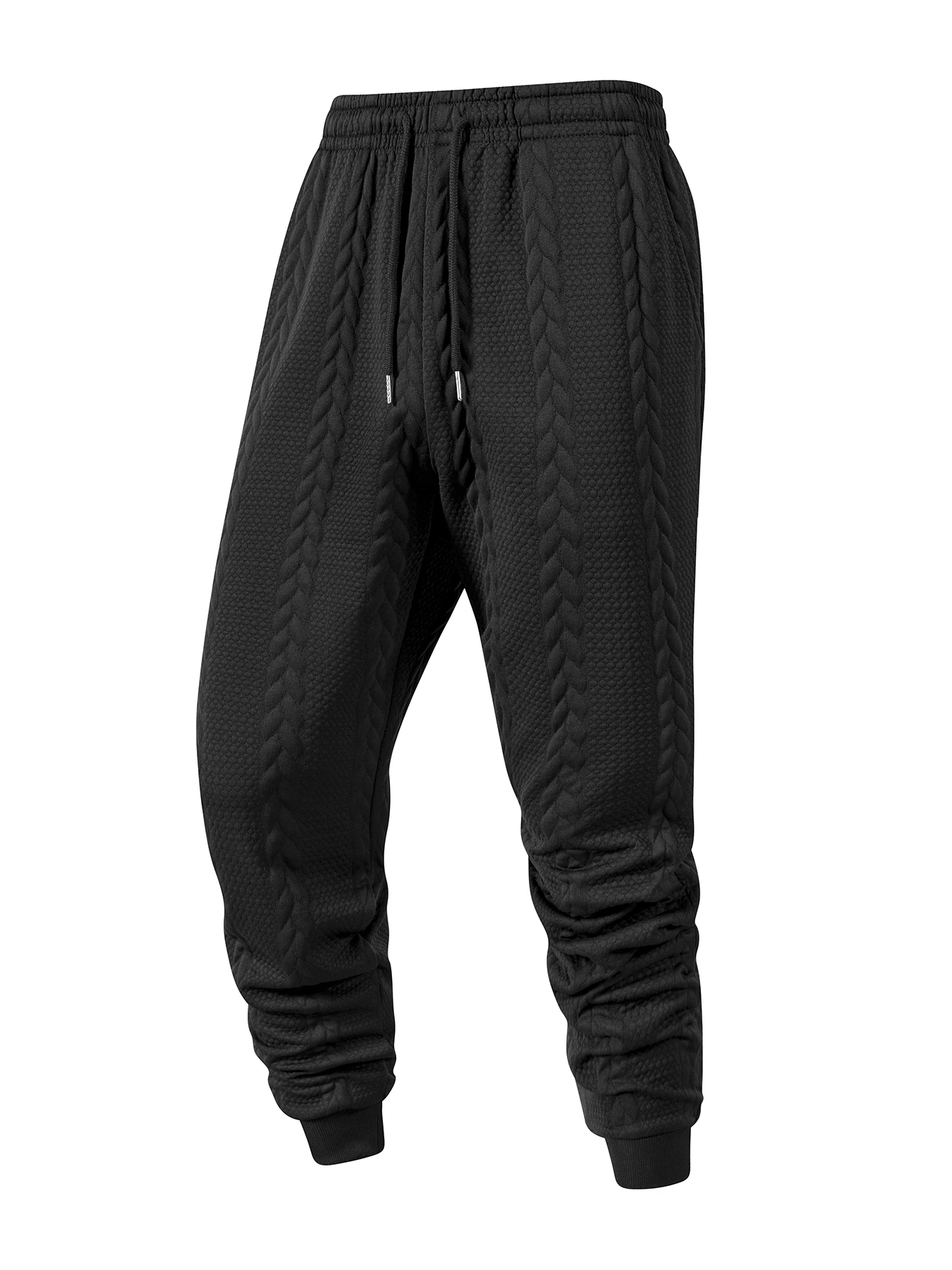 กางเกงวอร์มผ้าถักแจ็คการ์ดผู้ชายสีทึบลำลองกางเกงลายเรขาคณิตฤดูใบไม้ผลิฤดูใบไม้ร่วงกางเกงกีฬาเชือกรูดที่อบอุ่น