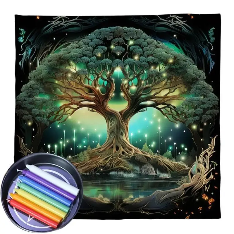 

652F Trees Of Life Altars Cloth Tarots Cards Tablecloth Divinations Cards Table Cloth Square Tapestry Witchcrafts Supply