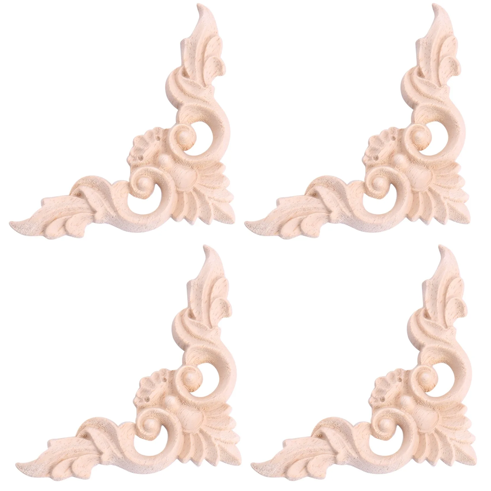 4ชิ้น8*8เซนติเมตรไม้แกะสลักมุมบนเฟอร์นิเจอร์ตกแต่งบ้าน unpainted applique