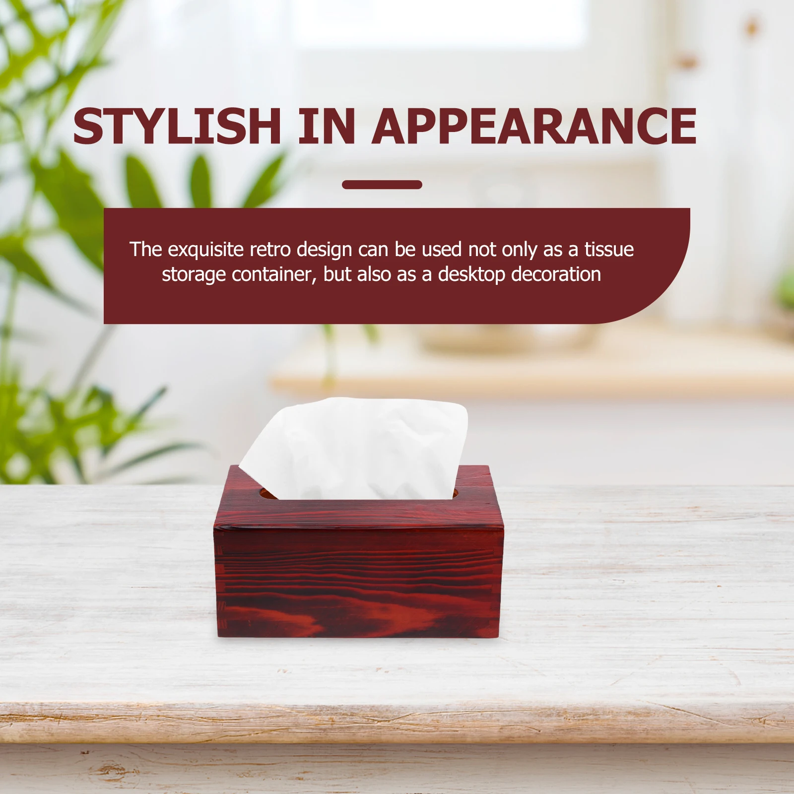 

1pc Wooden Vintage Tissue Box Retro Chic Paper Holder Material Clear Wood Grain Rounded Corners Pull-Out Bottom Home