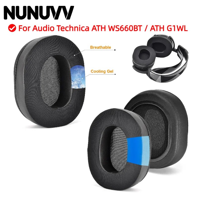 

NUNUVV Protein Leather Earpads Cushions For Audio Technica ATH WS660BT / ATH G1WL Headphones, Replacement Ear Pads Headset
