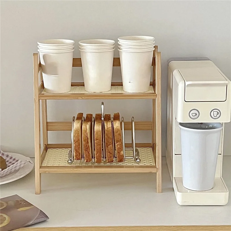 ABMS-Multifunctional Stationary Rack Wooden Storage Shelf 2-Tiers Desktop Organizer Display Stand For Kitchen Bedroom Office