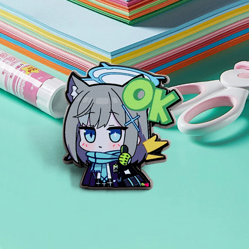 Blue Archive Sunaookami Shiroko Brooch Game Logo Peripheral Character Enamel Pin Abydos School Uniform Wolf Ear Girl Lapel Pin