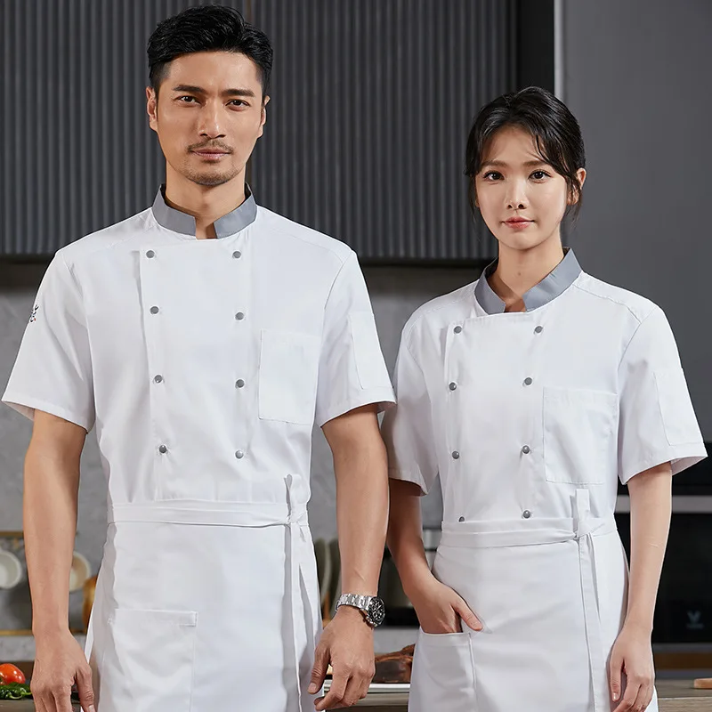 Chaqueta de Chef de manga corta con botones para hombre y mujer, camisa de cocinero para restaurante de Hotel, uniforme de camarero de pastelería para hornear