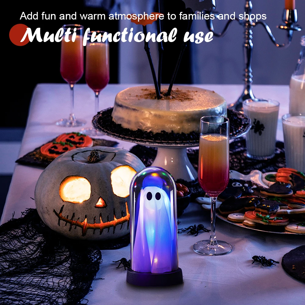 ハロウィンゴースト装飾ライトコードレスライトアップゴーストオーナメントランプガラスの下の暖かい光点灯ゴーストお祭り雰囲気ライト