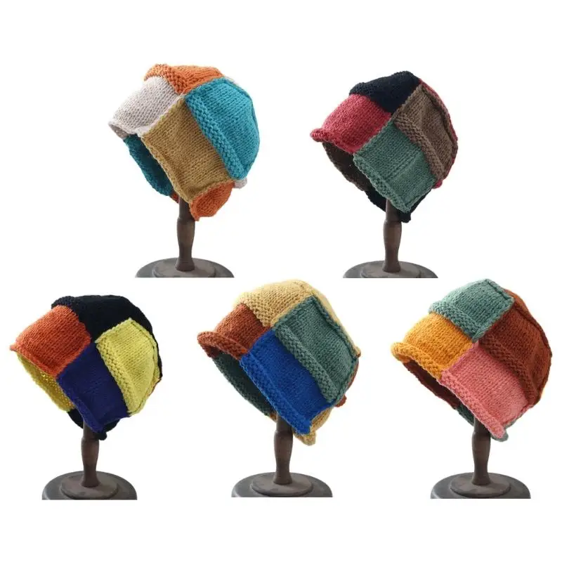 

Stylish Split Color Knit Cap Winter Warmth Stylish Knit Beanie Cap Household for Children Adults Female Women Birthday