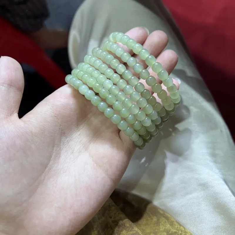 Hetian Jade Bracelet With Lake Green Jadeite Base, Qinghai Material, Vintage-Style Beads, Women'S Hand Accessory