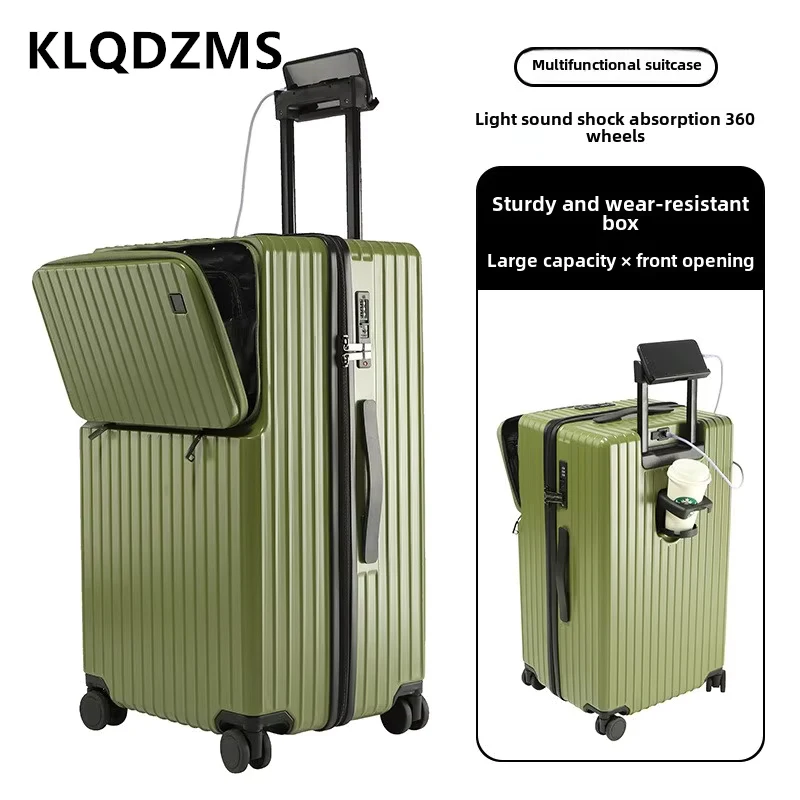 

KLQDZMS Laptop Suitcase 20"24"26"28"30 Inch Large Capacity Trolley Case Front Opening Zipper Boarding Case USB Charging Luggage