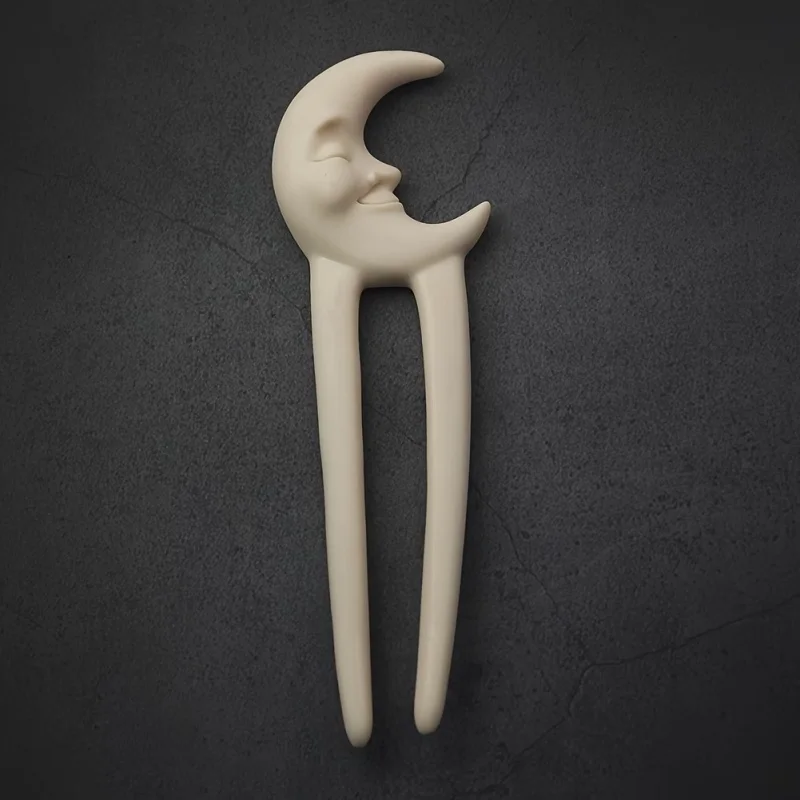 3D‑Printed Plastic Crescent‑moon Face Hair Fork, Creative Sleepy‑moon Sculpture Hairpin,Vintage Hair‑styling Accessory For Women