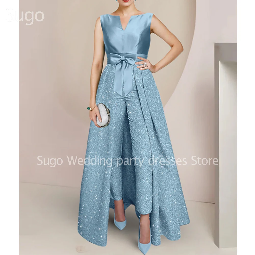 Tailleur pantalone lunghi personalizzati Abiti per la madre della sposa Scollo a V Lunghezza pavimento A-Line Abito da sposo per festa serale per invitati al matrimonio 2026