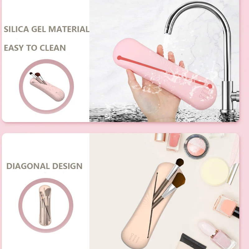 Sac de rangement portable en silicone pour pinceaux de maquillage, étui de voyage étanche pour cosmétiques