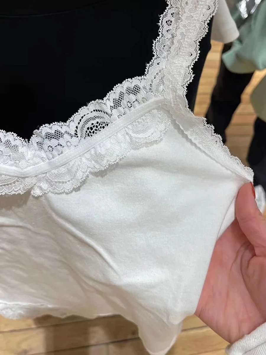 Süße Spitze Patchwork Schlank Tank Tops Frauen Sommer Weiß Sexy Einfache Baumwolle Weiche Ärmellose Westen Weibliche Vintage Chic Y2K Leibchen – Detail 10