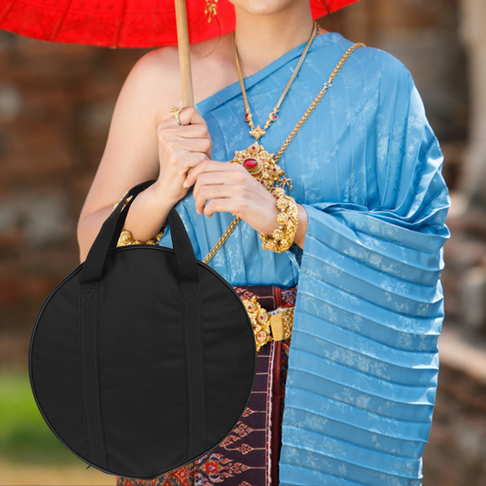 

1pc Gong Bag Black Oxford Cloth Storage Case Durable Seam Cymbal Holder Protective Instrument Accessory Thickened
