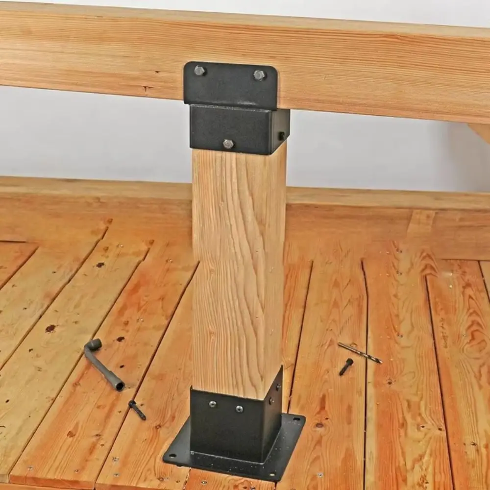 Rust Proof Metal Brackets Heavy Duty Durability Deck Railing Installation Black Wooden Post Base Pergolas Support