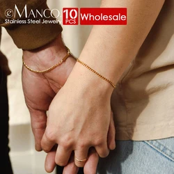 eManco 10PCS Stainless Steel Personalized Curb Chain Bracelets for Women Charms Best Friend Bracelets Gifts Hot Selling