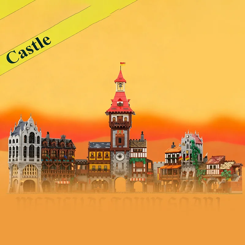 12725pcs MOC Compleet Middeleeuws Stad Vierkant Kasteel Model Bouwstenen Architectuur Kerstcadeaus Speelgoed Baksteen Verjaardag