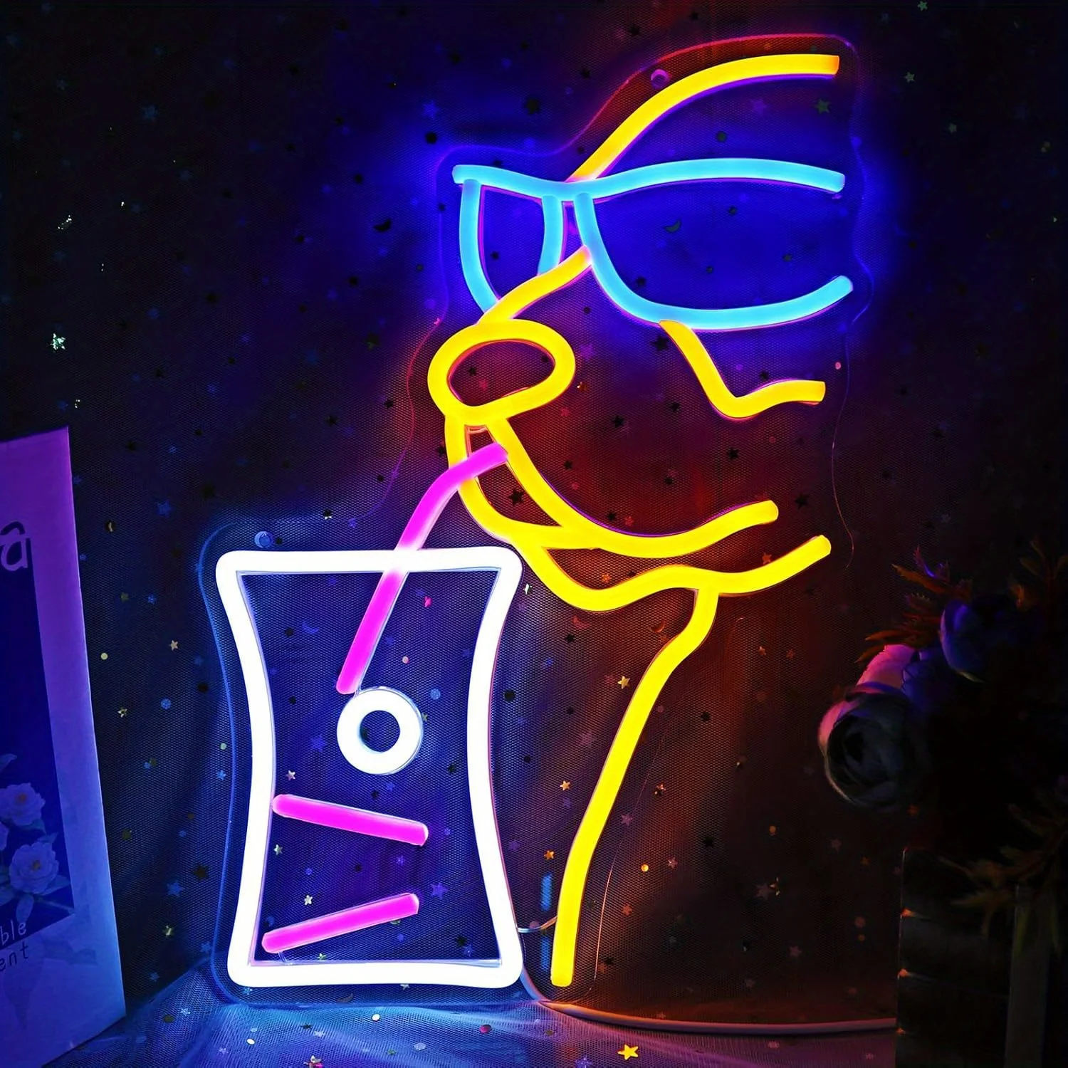 

Puppy Drinking Water Neon Sign LED Light Sign USB Dimmable for Bedroom Home Pet Shop Birthday Themed Party Christmas Decor Gifts
