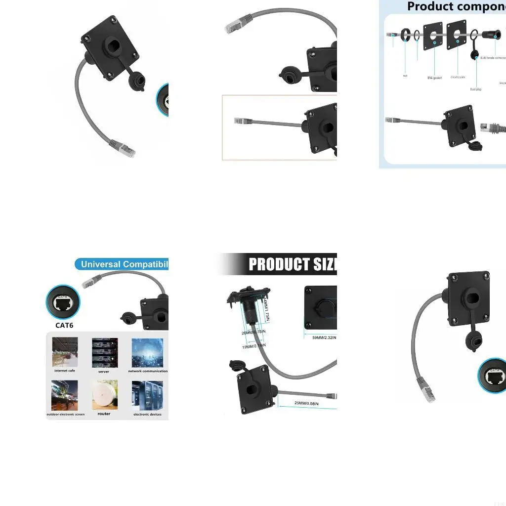 CAT6 RJ45 Bulkhead Cable Assembly with Panel-Mounted Female Port and Male Cable End for Routing Ethernet Through a Wall or F19E