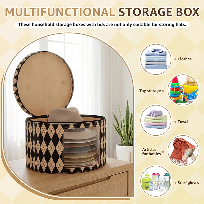 Handheld Zipper Storage Box Foldable Round Visual Large Capacity Organizer Container For Clothing Hats Household Travel Supplies