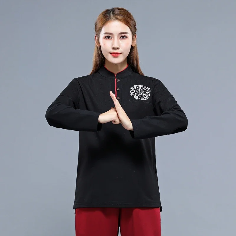 Tai Chi suit women's and men's T-shirt, martial arts culture shirt, cotton short sleeved pants, practicing pants, embroidered