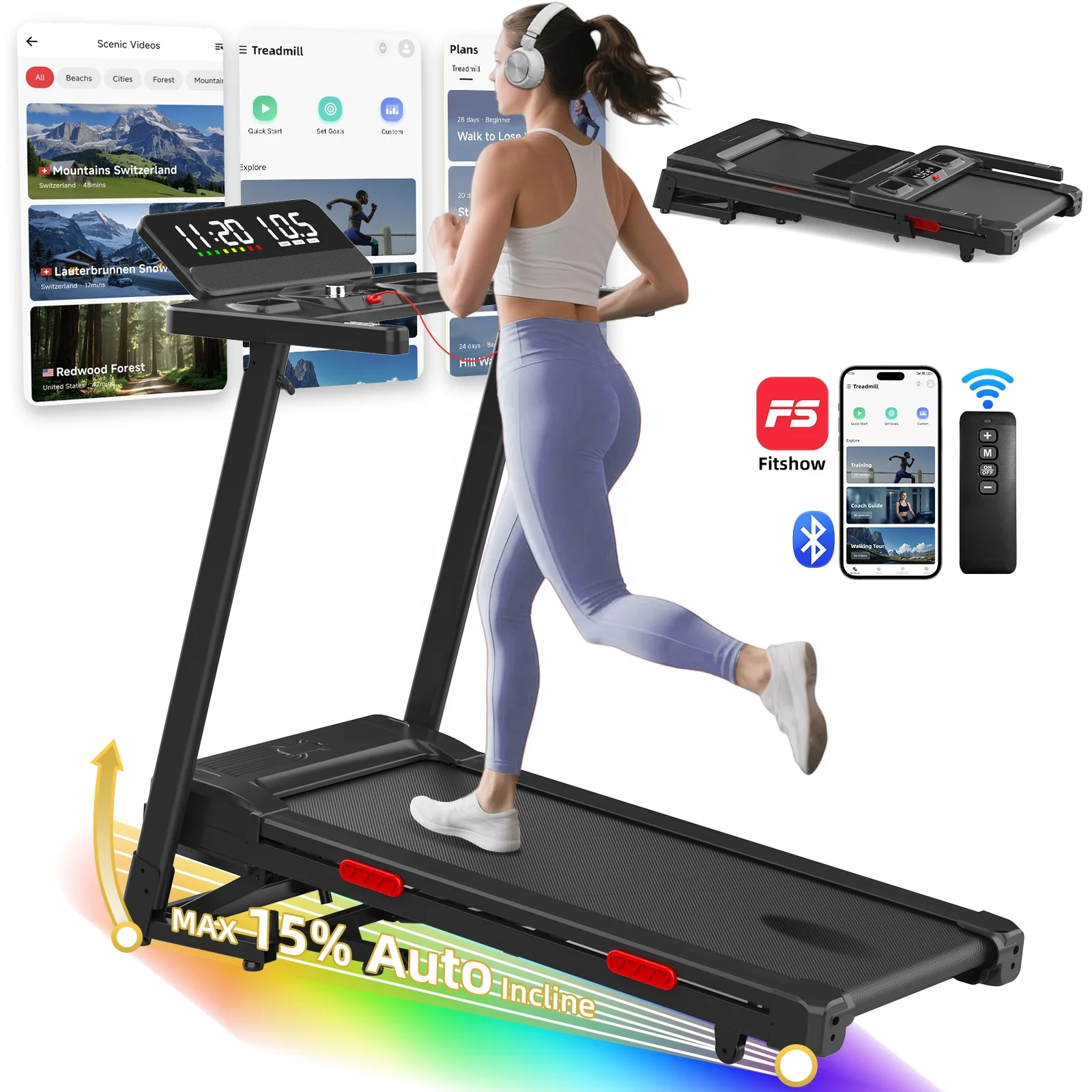 

Emergency Stop Safety Foldable Electric Treadmill Portable Walking Pad Running Machine with LED Display for Home Office Gym