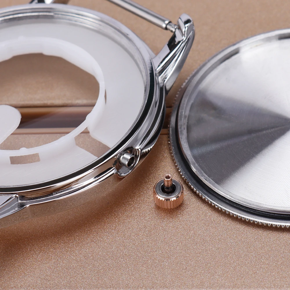 فضي/فضي الذهب 43.3 مللي متر غواص مصقول ساعة حافظة 316L أجزاء الصلب لحركات 1L45/GM10 36 مللي متر-36.5 مللي متر ساعة مزدوجة اكسسوارات #6