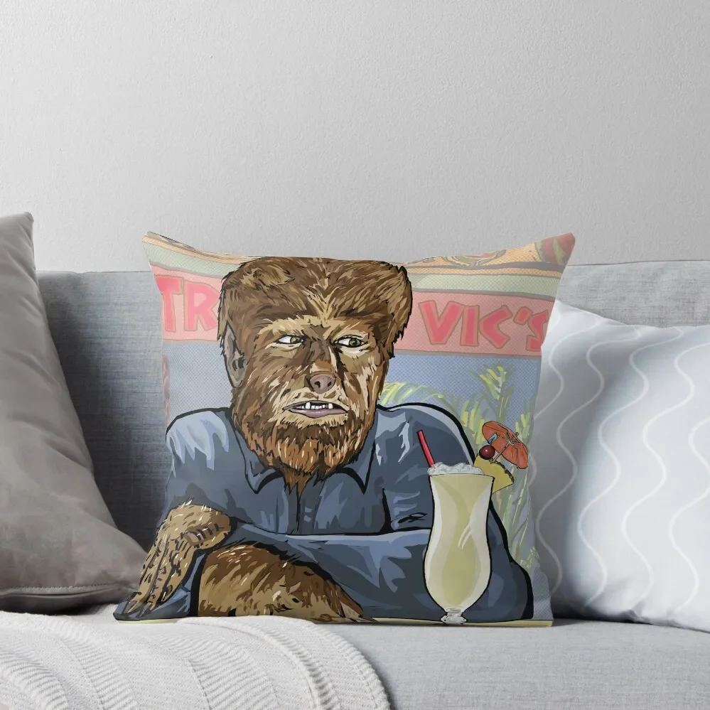 

Ah-woooo. Werewolf drinking a pina colada Throw Pillow Cushion Cover Luxury bed pillows pillow