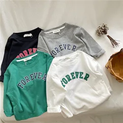 Spring Autumn Korean Baby Boys Shirts Letter Loose Versatile Basic Toddler Boys Tops Crew Neck Casual Sports Children Boy Shirts