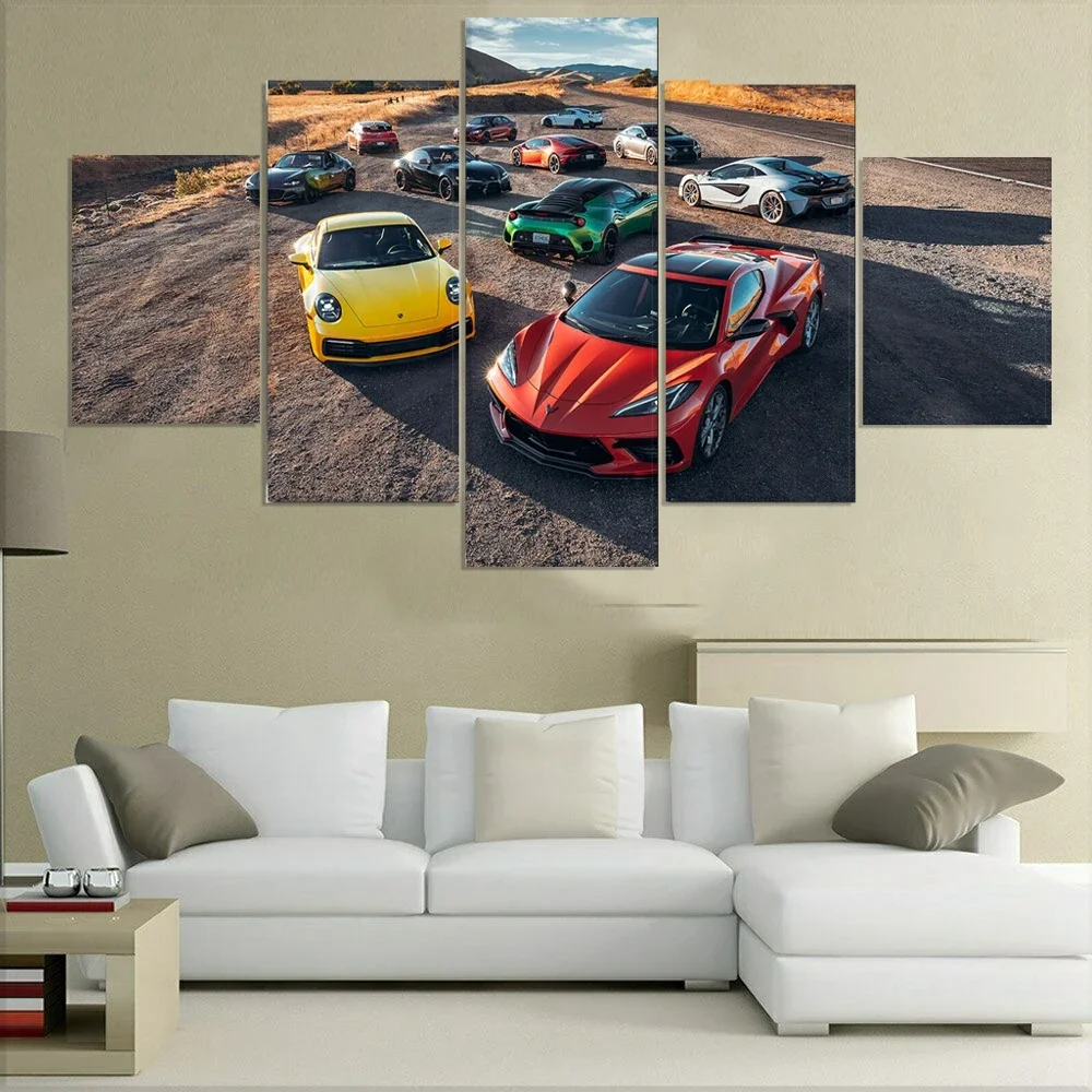 No Framed Canvas 5Pcs Chev Lambor Luxury Super Sports Car Wall Posters Pictures Paintings Home Decor Accessories