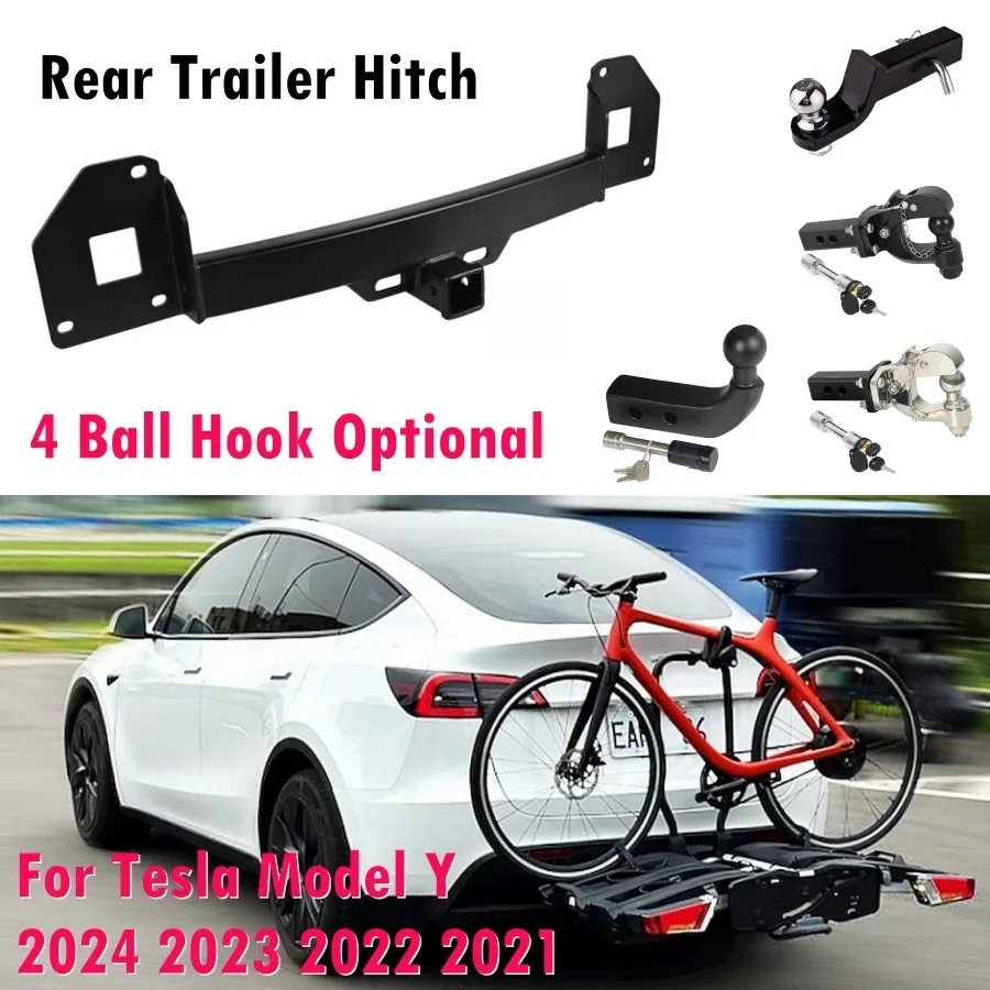 2 Inch Carbonsteel Rear Trailer Hitch Receiver Compatible with Tesla Model Y 2020-2024 Tow Hook Bar Adapter Balls Hook Optional