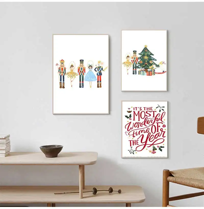 Happy Nutcracker Picture Decoration Christmas Gift Wall Art Oil Painting Nordic Posters and Prints Children\'s Room Decoration