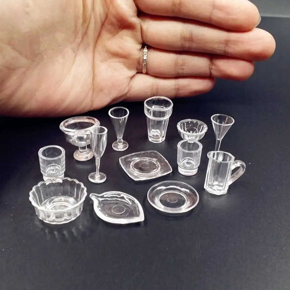 Plastic Transparent Goblets Plate Dollhouse DIY Toy Cups Decor Mini Dish