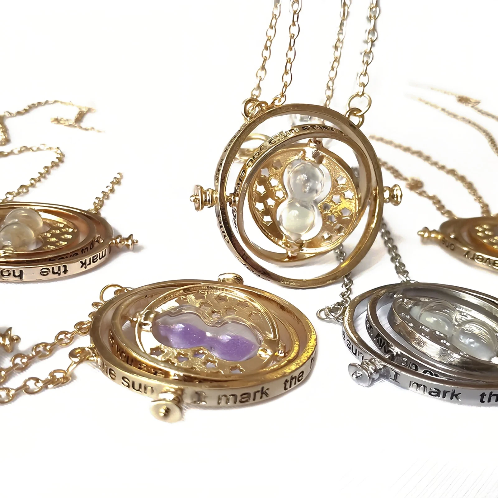 Harry Golden Snitch Time Timer Hourglass Necklace 360 Spins Potter Cosplay Magic Prop Astronomy Time Converter Pendant Gift view 2