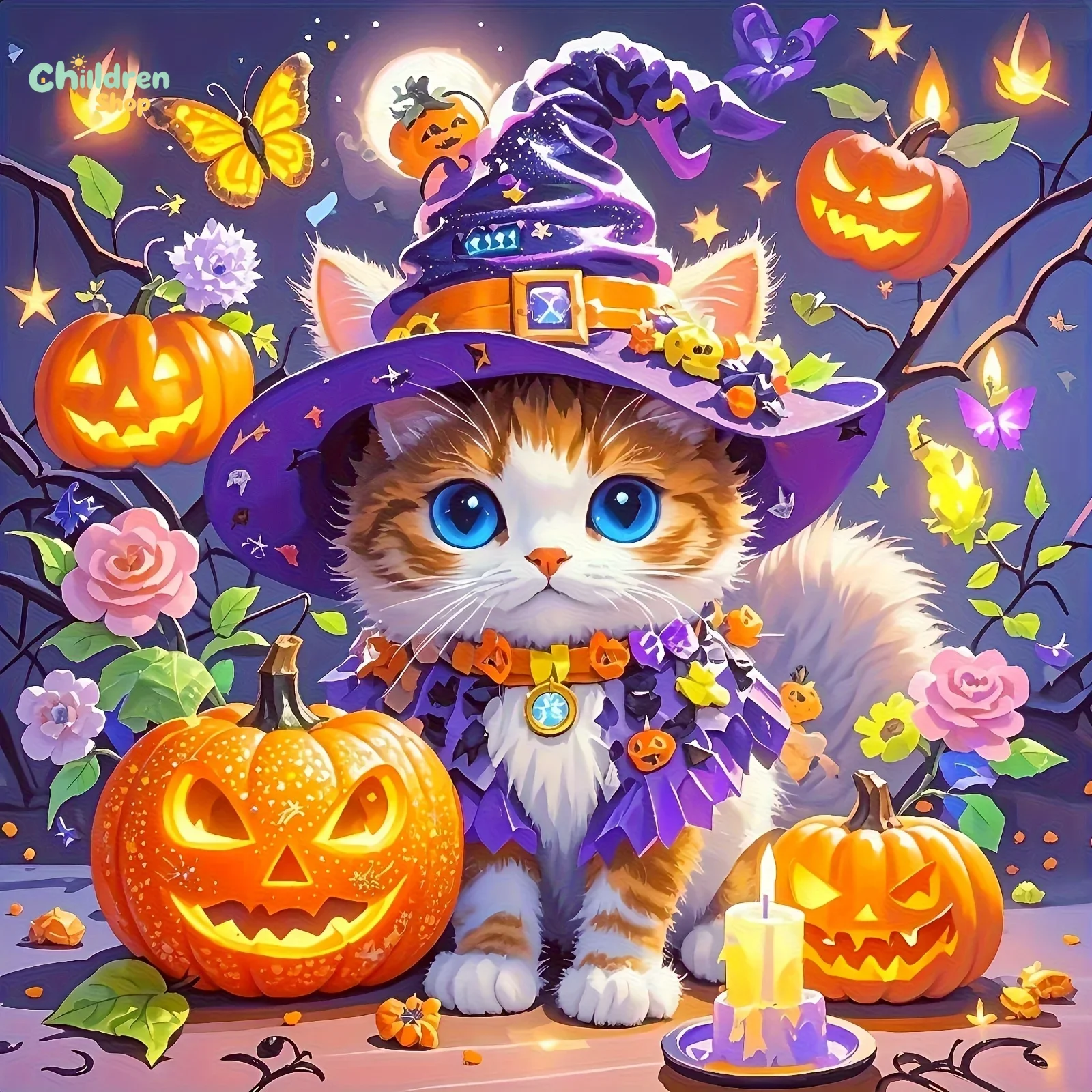 Halloween Wizard Cat Diamond Painting Kits Full Square&Round Mosaic Handmade Art Home Decoration DIY New Arrivals,No Frame