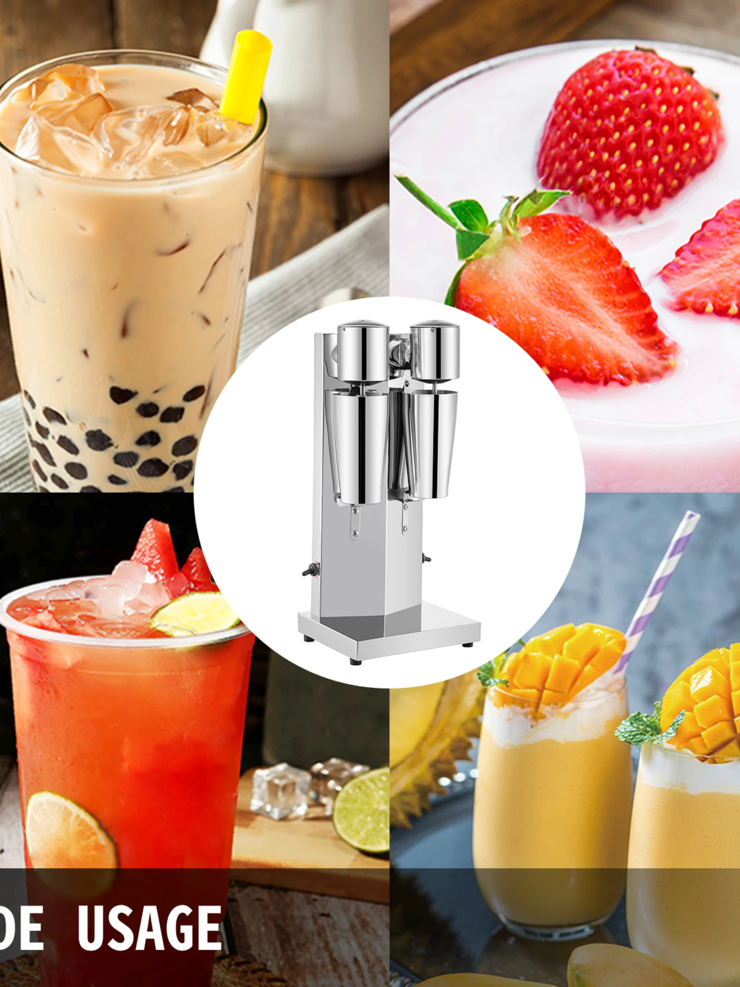 VEVOR Milk Shake Machine 800ML Commercial Auto Double Cups Milkshaker Stainless Steel Shaking Maker Bubble Boba Tea Drink Mixer