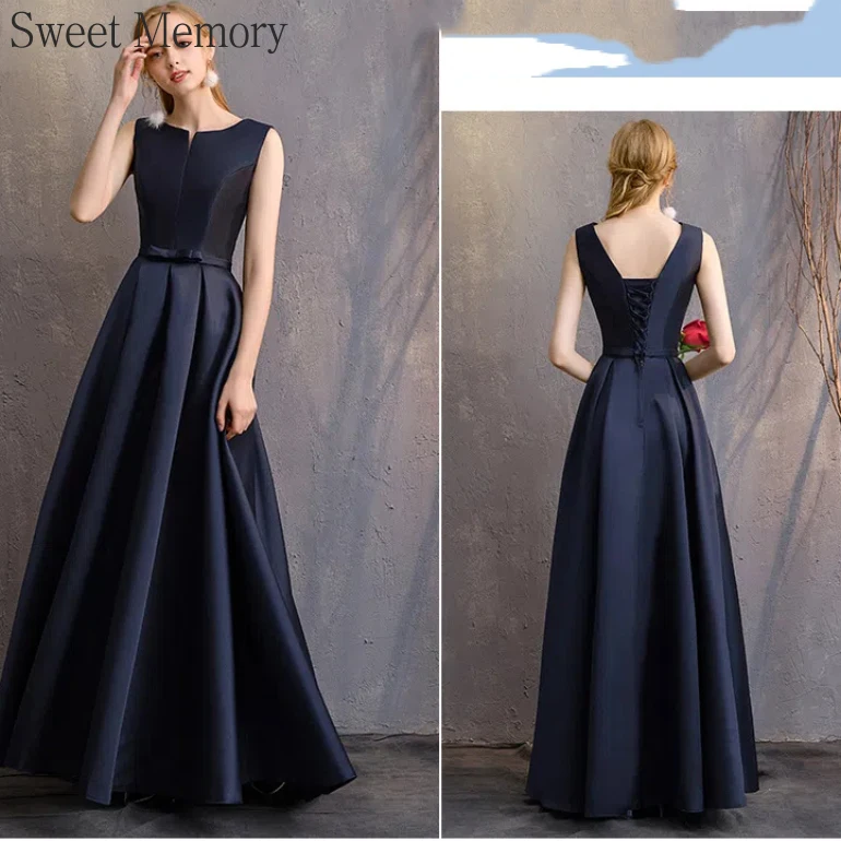 D4101 Maßgeschneiderte dunkelblaue Satin-Kleider für besondere Anlässe 2025, Maxi-Kleider, elegante Frau, langes Abschlussball-Brautjungfern-Partykleid