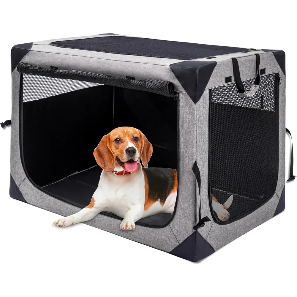 

Dog Crates - 36 Inch Collapsible Soft Dog Crate, 3-Door Foldable Soft Kennel for Large Dogs, Portable Pet Travel Cage with Chew
