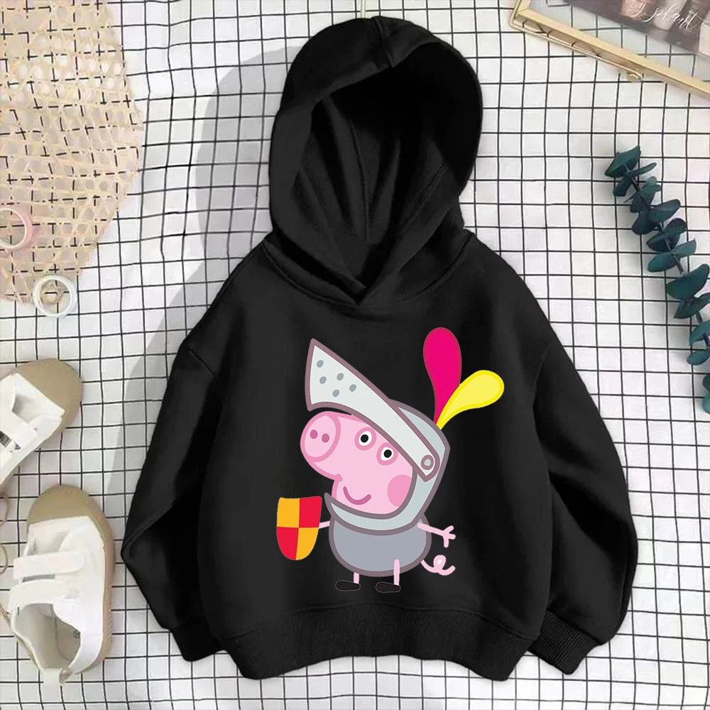 Boys and girls 3-12 years old Cartoon Pig George Kids Harajuku Casual Sports hoodie tops Fall/Winter kids hoodie