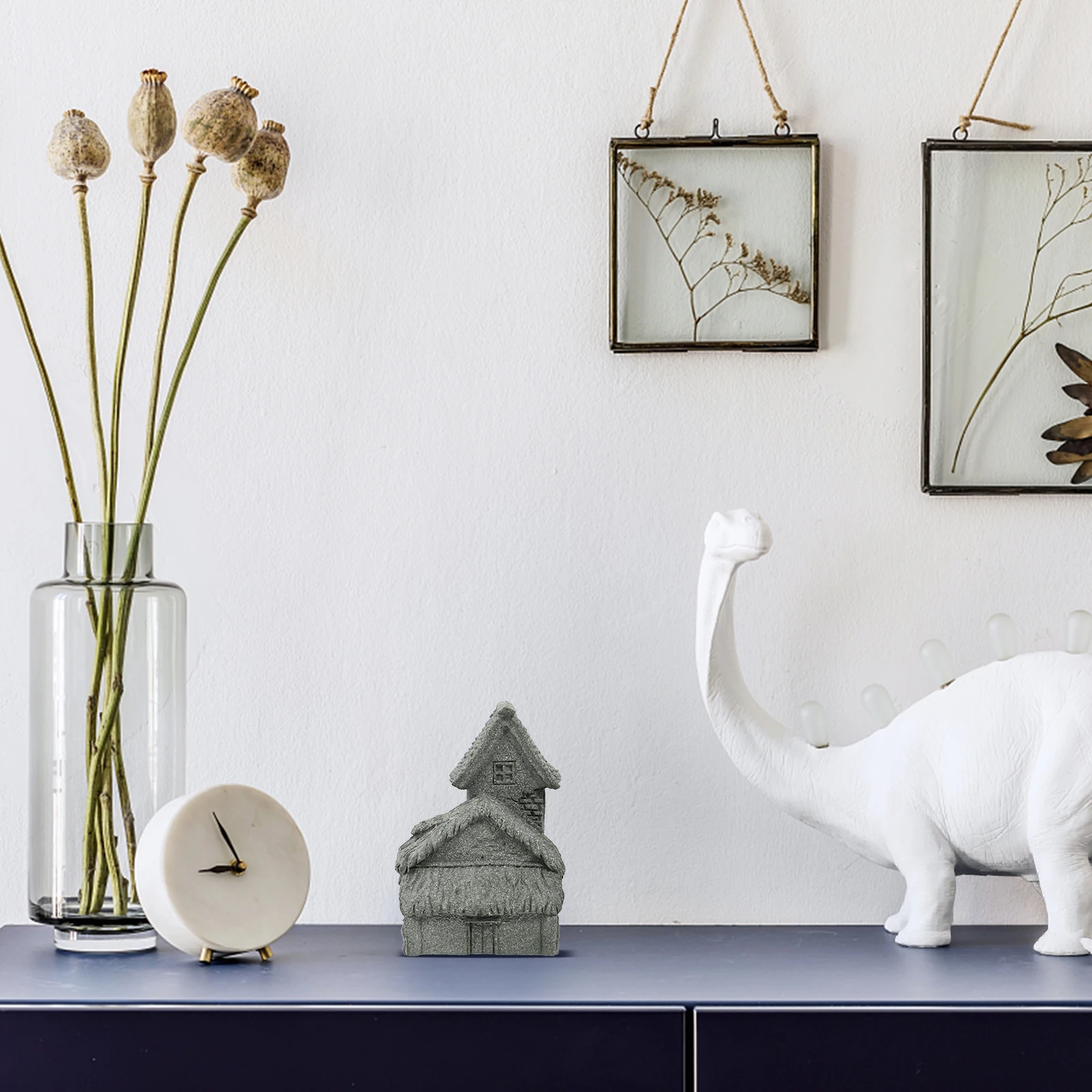 

2Pcs Simulation Micro Landscaping House Ornament Elegant Rustic Bonsai Decorations Lifelike Desktop Adornments