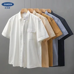 DUKEEN Casual Shirt Short Sleeve Men's Summer Cotton Loose Top Japanese Style Work Uniform White Shirt