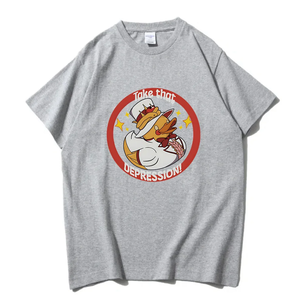 Take That DEPRESSION! Lucifer Duck T-shirt Helluva Boss Hazbinhotel Print Tshirt Men Women Clothing Cotton Short Sleeve T Shirts