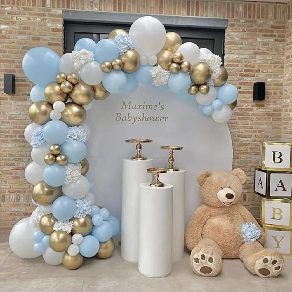 Pastel Blue Balloons Arch Baby Blue White Gold Balloon Garland Kit Kid Birthday Party Baby Shower Wedding Anniversary Decoration