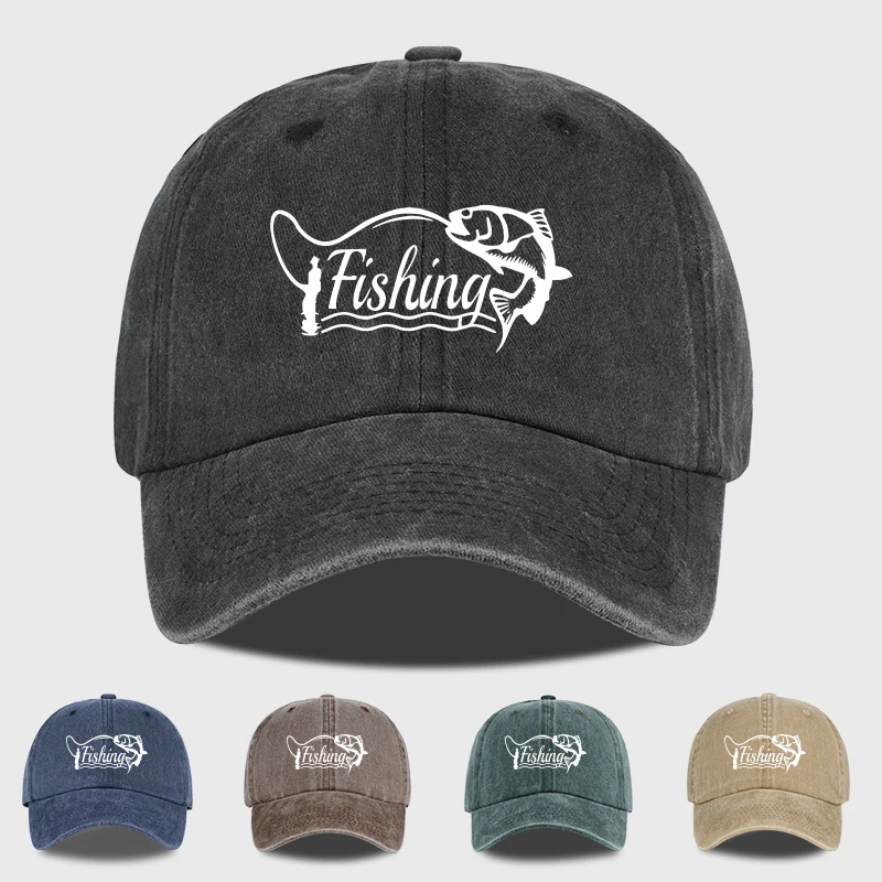 2026 NEW Classic Fishing Quote Print Washed Baseball Cap Adjustable Unisex Gift For Fishermen & Dad