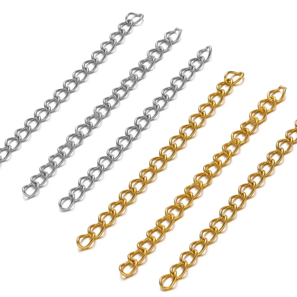 50pcs Stainless Steel Welded Extension Chain Gold Necklace Extender Tail Chains for DIY Jewelry Making