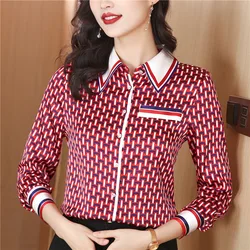 Spring Chic Printed Loose Chiffon Shirts Women Clothing Business Casual Formal Elegant Blouse Office Work Tops