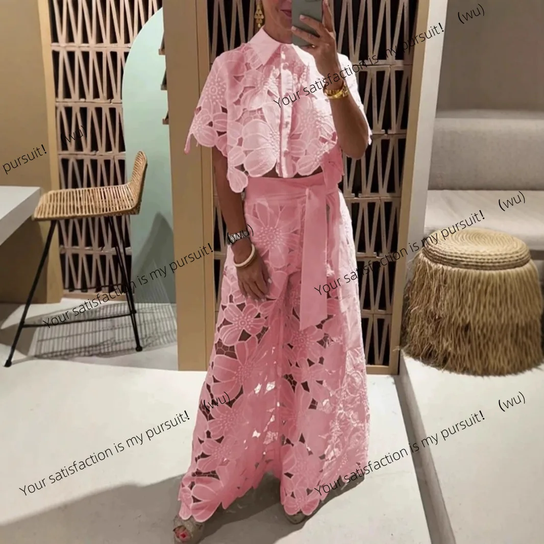 

Элегантный полый повседневный кружевной рубашка, брюки, повседневный костюм