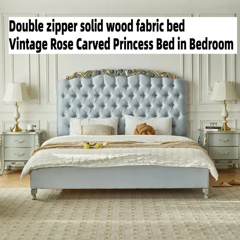 

180x200cm French Double Bed Frame Bedroom Decor European Style Headboard Bed Vintage Luxury Soft Bag Backrest House Furniture