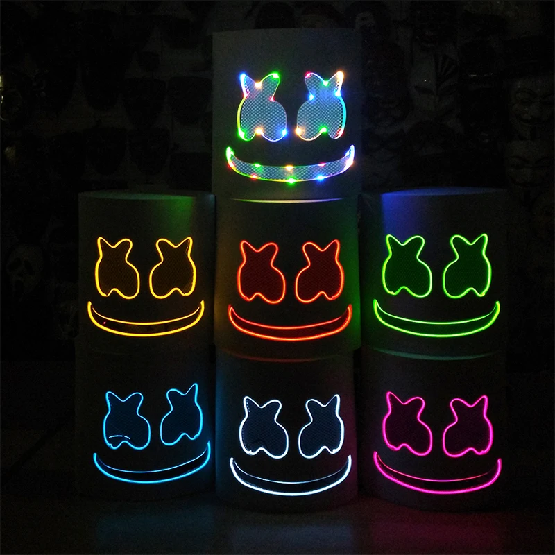 Halloween LED Marshmallow Cos Luminous Helmet for Dance DJ Party Decor Show Props Masquerade Party Mask Glow Party Supplies