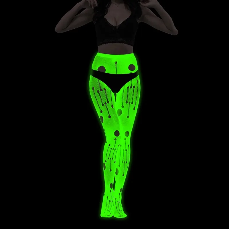 Светящиеся в темноте ажурные чулки, колготки для женщин, серебристые колготки-блестящие светящиеся чулочно-носочные изделия для Хэллоуина, косплея, вечеринки
